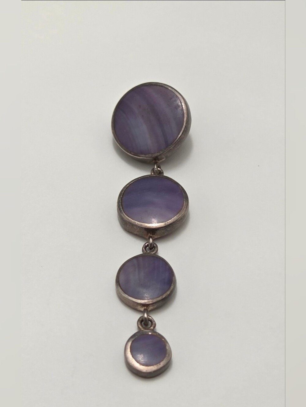 Sterling Silver Round Purple Wampum Shell Dangle Drop Pendant